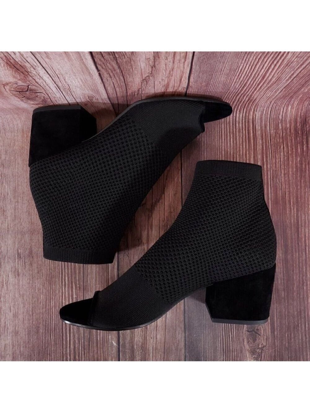 Eileen Fisher Womens Sz 10 Croft Open Toe Stretch Knit Black Ankle Boots Booties - Picture 8 of 13
